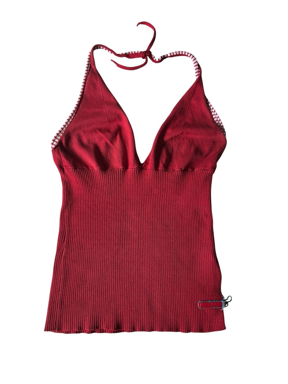 Miss Sixty Women's Vintage y2k Red Ribbed Cotton Halter Tank Top Size Large